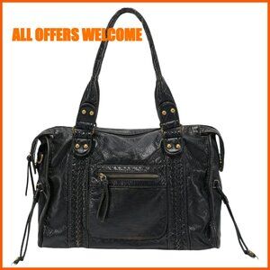 Large Retro Hobo Crossbody Bag, PU Leather, Zipper Pockets, Fits Laptop